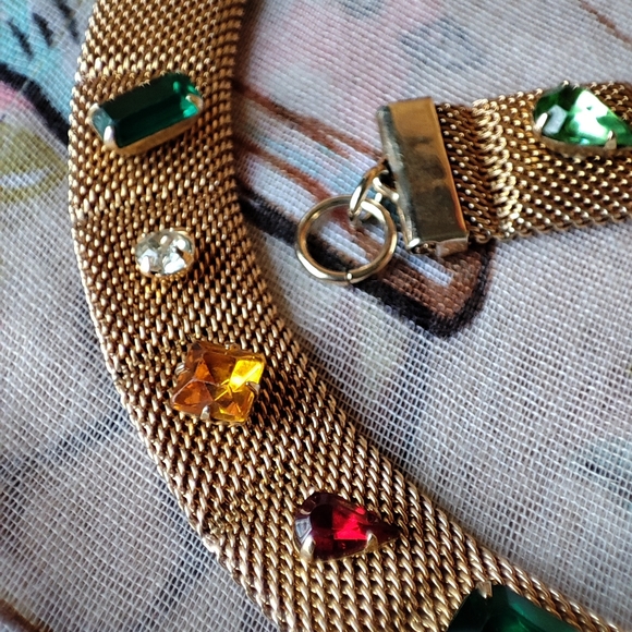 Unsigned Hobe? Mesh Prong Set Gold Tone Mesh Necklace and Bracelet Vintage EUC - Picture 6 of 11